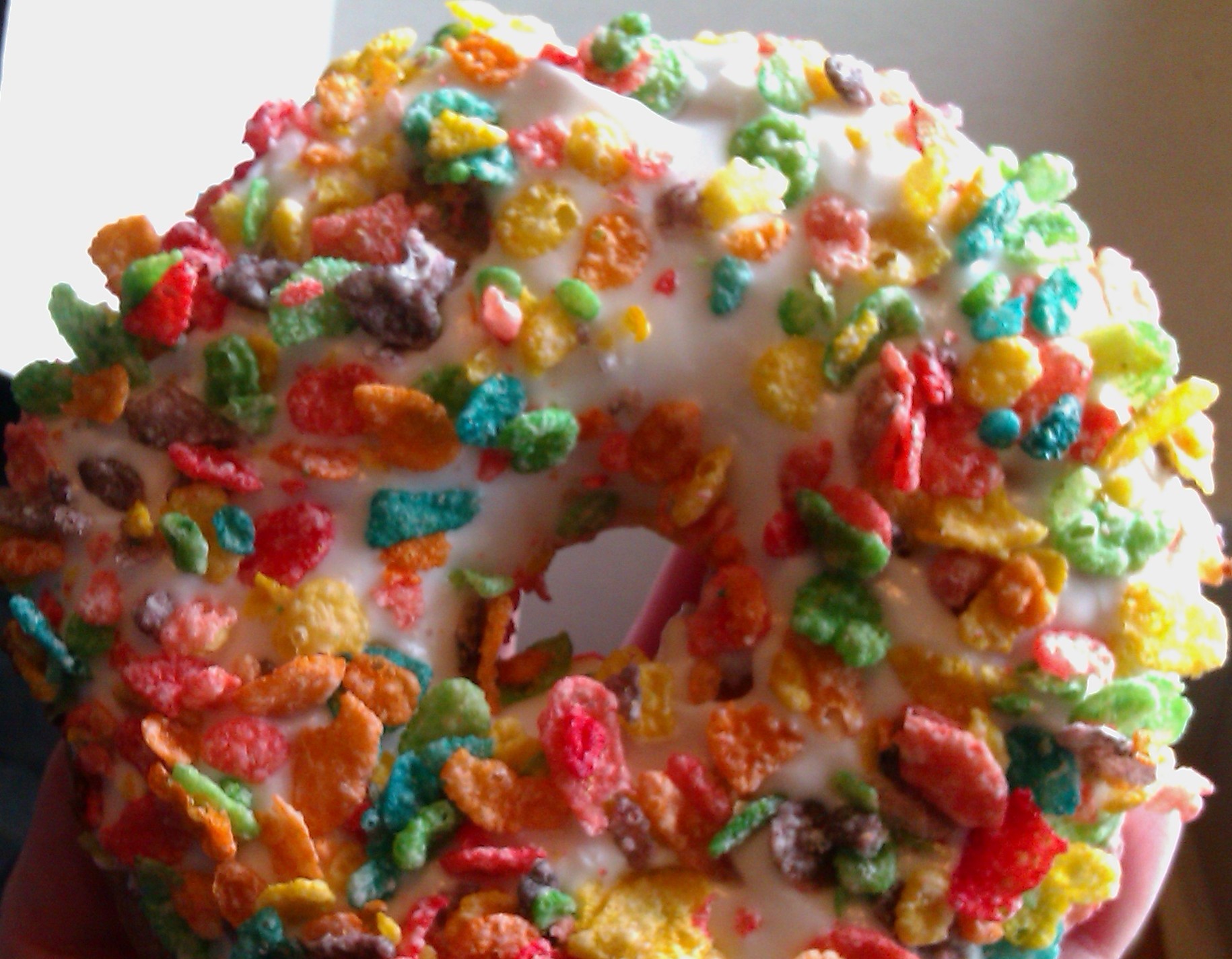 Baked Strawberry Donuts with Strawberry Glaze and Fruity Pebbles