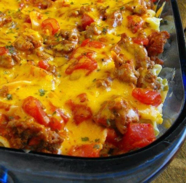 THIS BEEF LOMBARDI IS A HEARTY CASSEROLE WITH GROUND BEEF