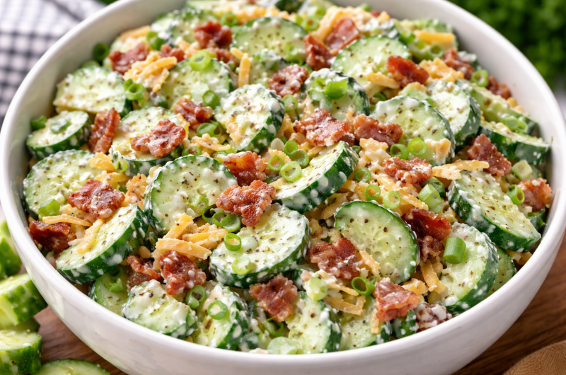 Creamy Bacon Ranch Cucumber Salad