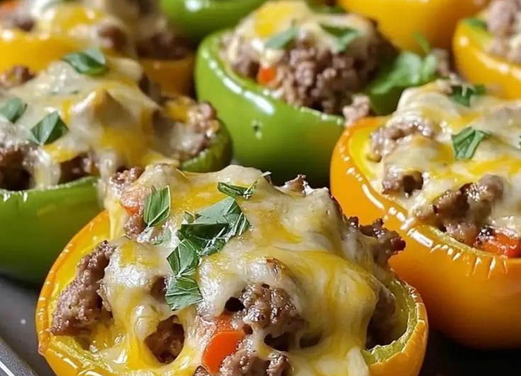 Healthy Philly Cheesesteak Stuffed Peppers