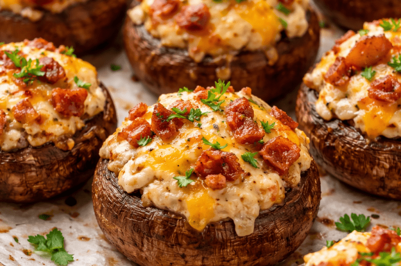 🧀🥓 Cheesy Bacon Stuffed Mushrooms (Swamp Goblins)